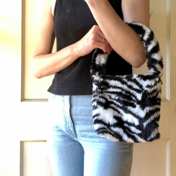 Furry Zebra Print Purse, Zebra Print Bag - Picture 4 of 4